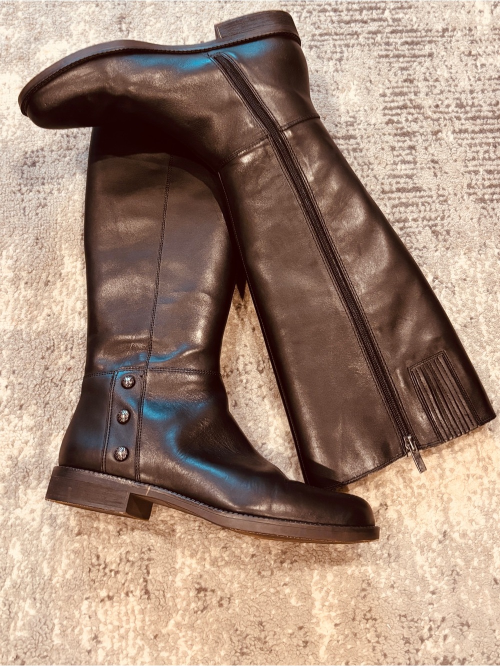 Franco Sarto Cranford2 Women's Black Leather Knee High Riding Boots Zip 9 M EU39